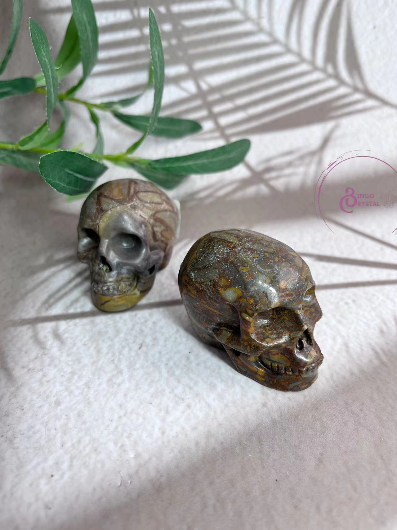 Green Bamboo Jasper Skull Carvings