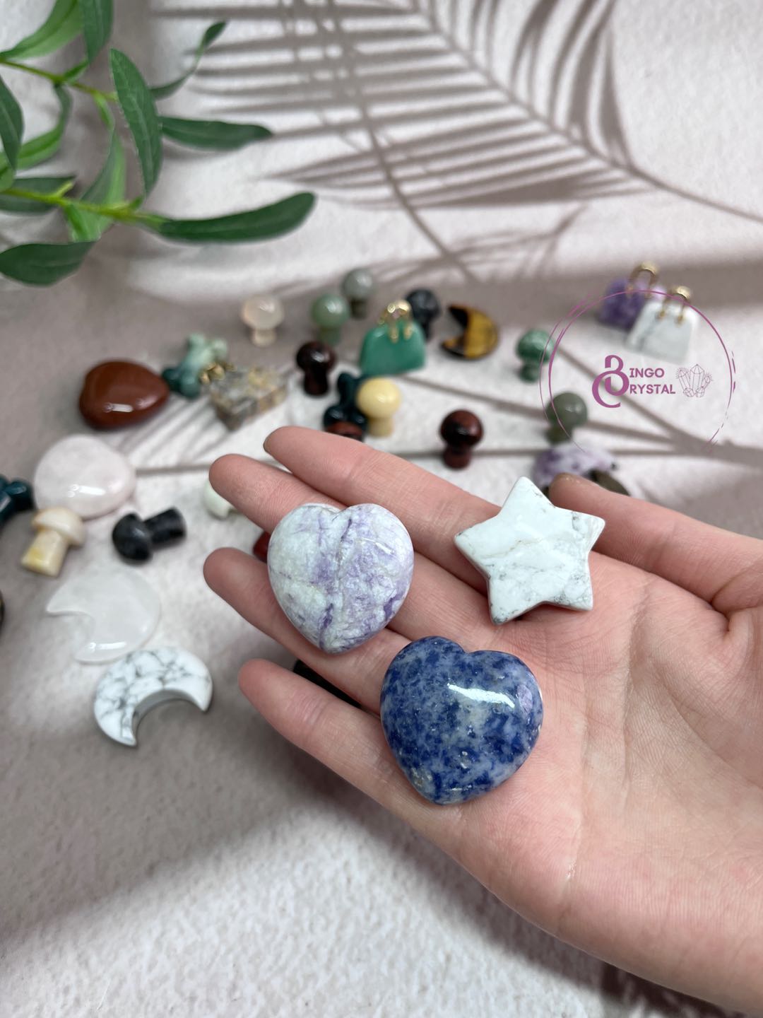Mini Cute Mixed Nature Crystal Palms(Mushroom, Bone, Heart, Moon, Star, Bag)