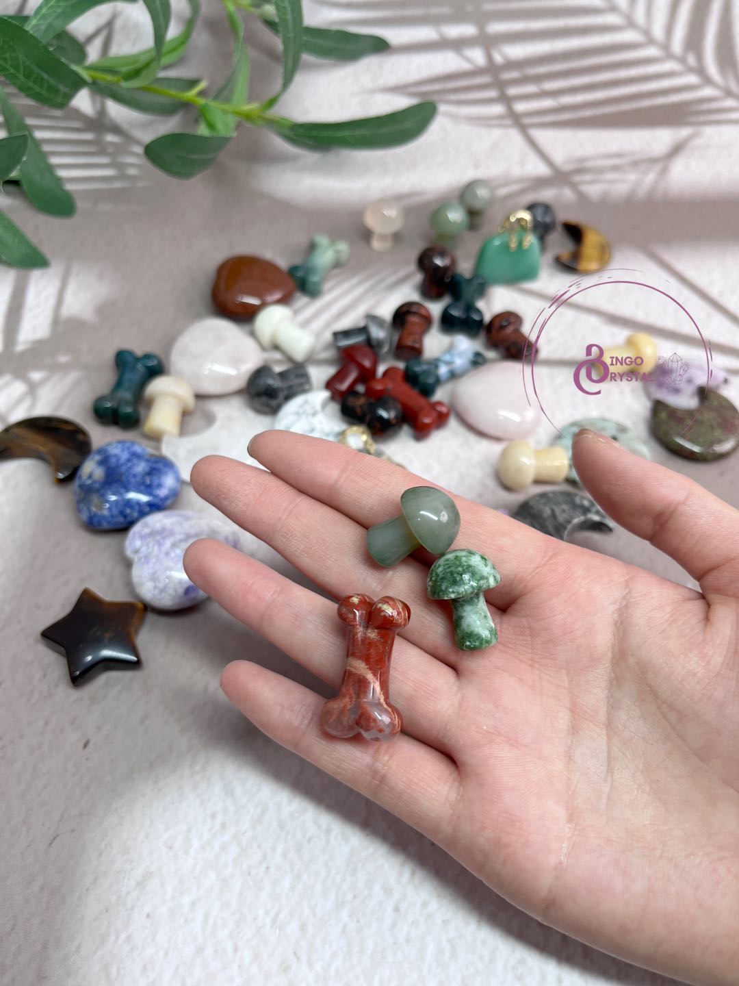 Mini Cute Mixed Nature Crystal Palms(Mushroom, Bone, Heart, Moon, Star, Bag)