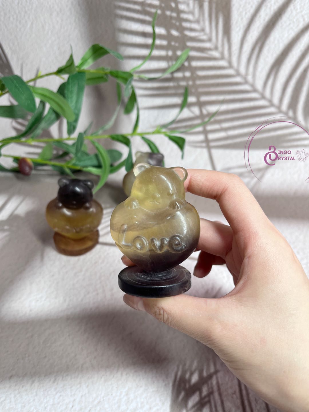 Yellow Fluorite Heart Bear Carving