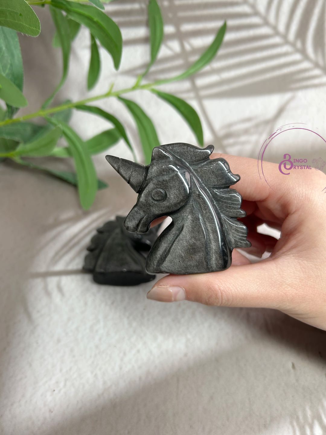 Silver Obsidian Unicorn Nature Crystal Carving