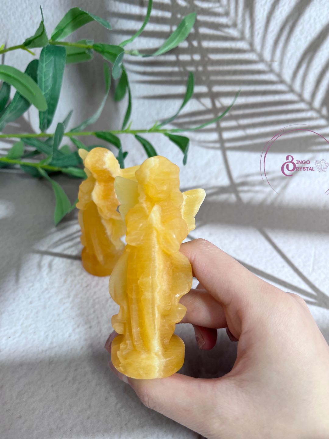 Yellow Calcite Angel Carving